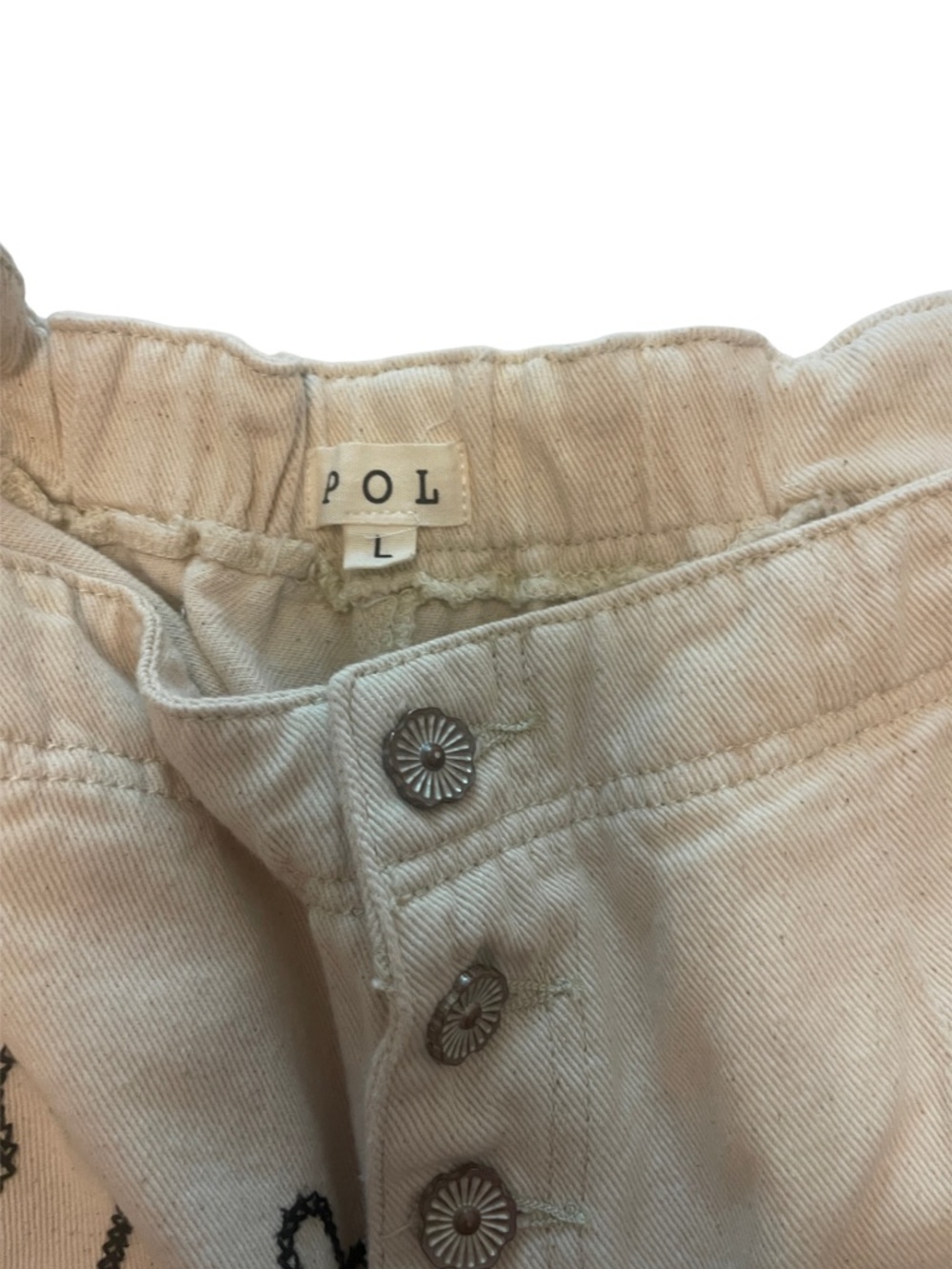 POL Floral Embroidered Balloon Pants Oatmeal Cream Joggers L - Picture 4 of 6